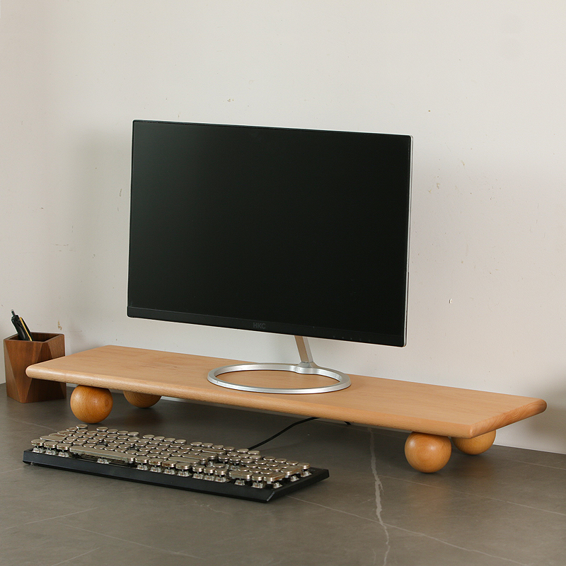 Desk Setup Natural - 천연 나무 데스크탑 라이저 듀얼 모니터