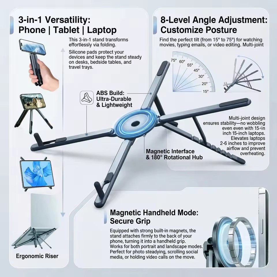 Desk Setup Equipment - 휴대용 자석식 휴대폰 거치대 & 셀카봉