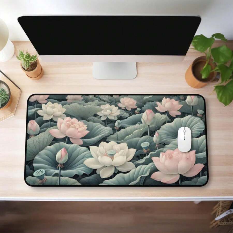 Desk Setup Natural - 대형 연꽃 데스크 매트 미끄럼 방지