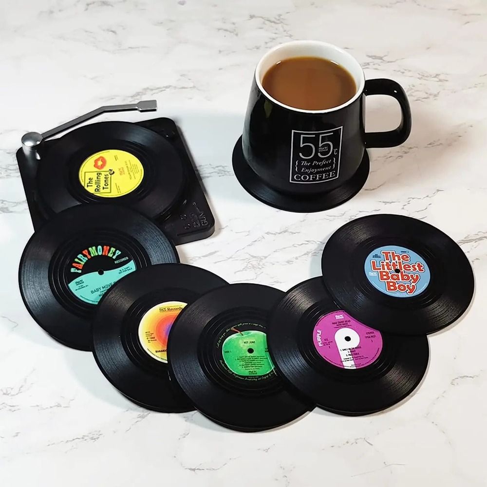 Desk Setup Retro - 2/4/6PCS 레트로 비닐 레코드 컵 코스터