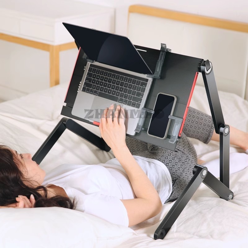 Desk Setup With Laptop - 침대 위에 누워 있음, 노트북 책상,