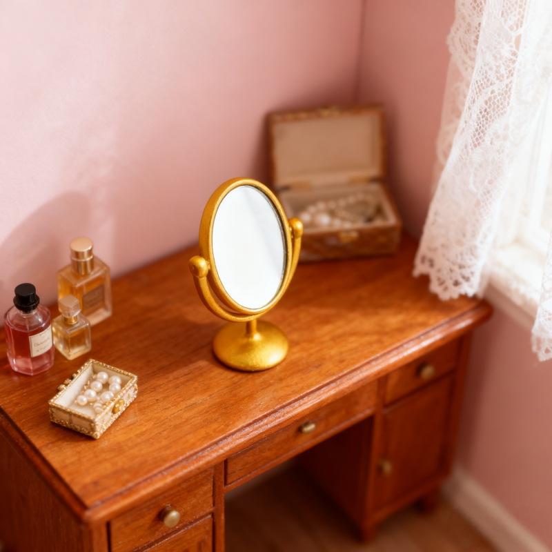 1개 미니어처 레트로 거울 화장대 장면 모델 1:12  - Desk Setup Retro 리뷰 및 가격
