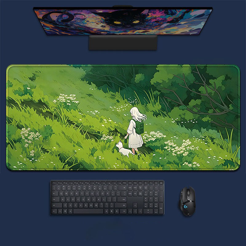 애니메이션 소녀 숲 풍경 대형 게임용 마우스 패드 녹색 - Desk Setup Natural 리뷰 및 가격