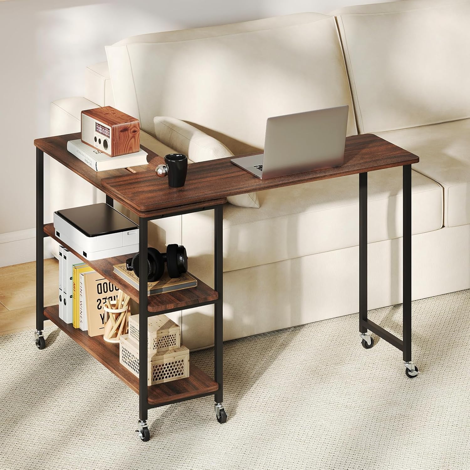 360 °   회전식 사이드 테이블, 2단 선반 및 6 - Desk Setup With Laptop 리뷰 및 가격